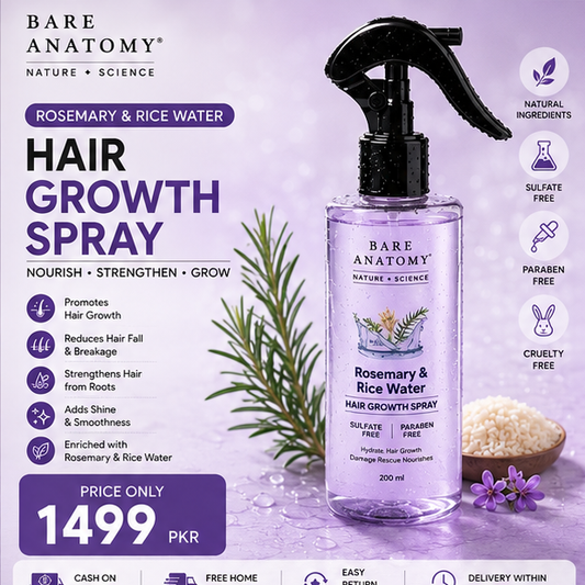 Bare Anatomy Rosemary & Rice Water Hair Growth Spray | Hair Fall Control Spray