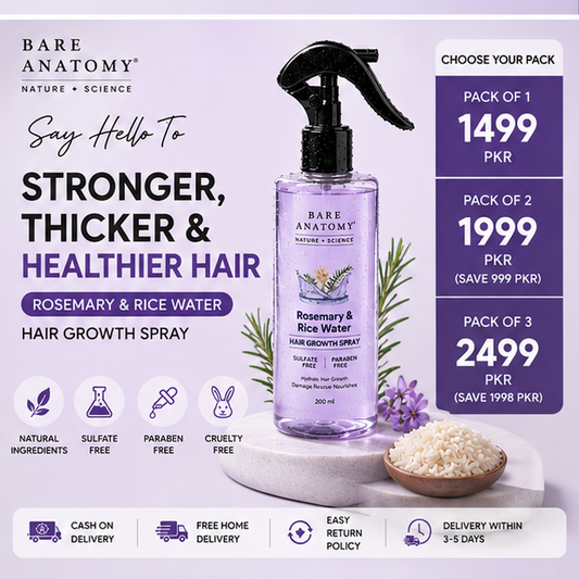 Bare Anatomy Rosemary & Rice Water Hair Growth Spray | Hair Fall Control Spray